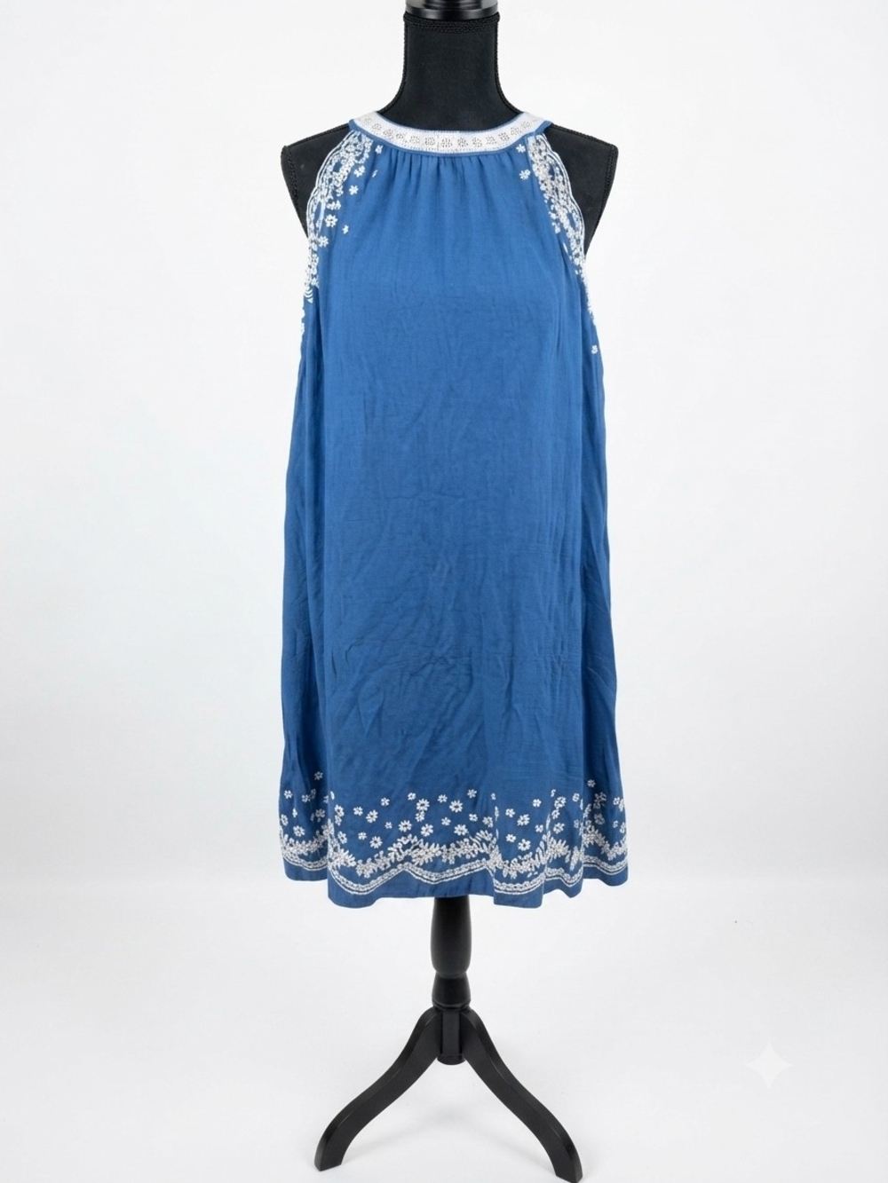 THML Blue Embroidered Halter Midi Dress